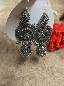 Oxidized Silver Jhumka Earrings