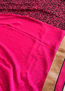Vibrant Pink &amp; Black Brocade Saree