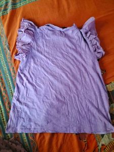 Purple Pearl Embellished Flutter Sleeve Top