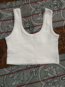 White Ribbed Cropped Tank Top