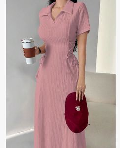 Pink Ribbed Midi Dress