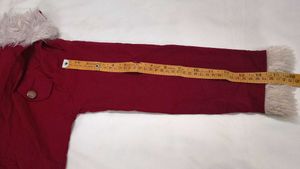 Girls Maroon Kurta with Fur jocket Set