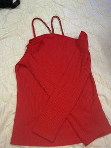 Chic Red Cold Shoulder Top