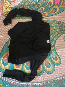Black Ribbed Blouse with Tie Detail