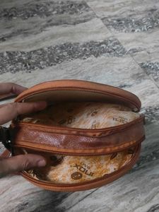 Round Boho Sling Bag with Teddy Bear Patch