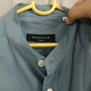 Men's Striped Band Collar Shirt