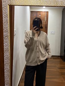 Beige Buttoned down Knit Cardigan
