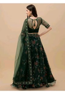 Dark Green Floral Digital print Lehenga Choli Set
