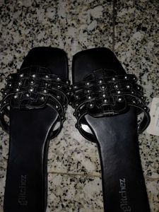 Stylish Black Studded Flat Sandals