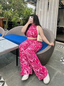 Pink Marble Print Two-Piece Set