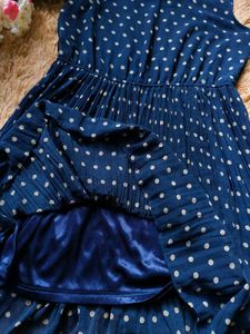 Navy Blue Polka Dot Pleated Dress