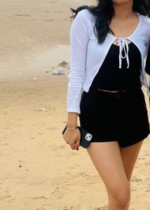 Ribbed Tie-Front Long Sleeve Top