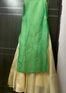 Green Kurti with Yellow Skirt