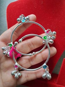 Silver Anklets with Colorful Stones