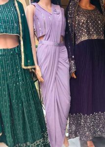 Lavender Colour Ready To Wear Saree