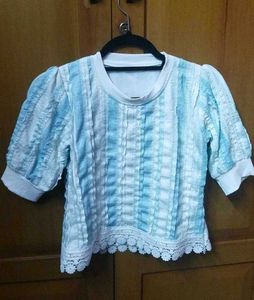 Blue &amp; White Striped Textured Top