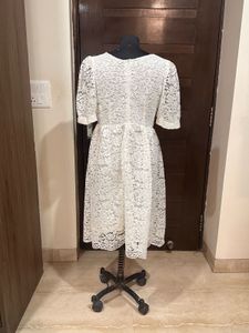Tailored White Lace Puff Sleeve Dress