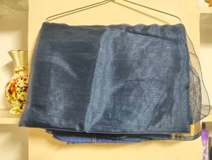 Elegant Blue &amp; Gold Sari Fabric