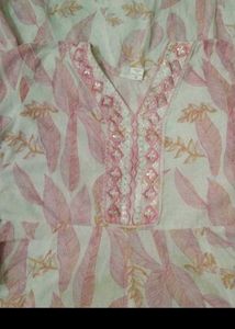 Pink Leaf Print Kurta Set