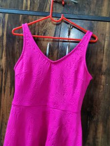 Vibrant Pink Textured Fit &amp; Flare Dress