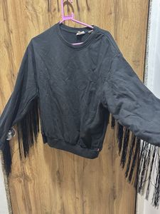 Fringe Detail Black Sweatshirt