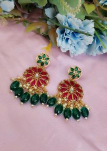 Exquisite Red & Green Floral Jhumka Earrings