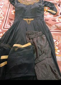 Elegant Black Kurta Set with Gold Embellishments