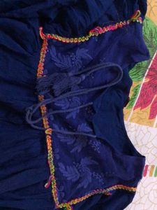 Navy Blue Embroidered Tassel Kurta