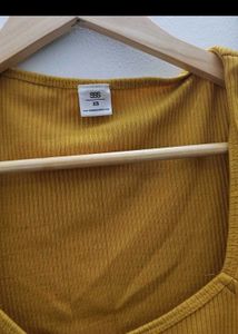 Yellow Ribbed Square Neck Crop Top