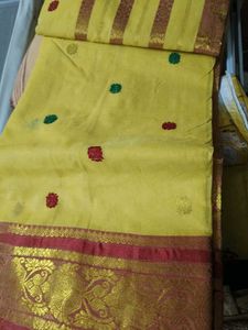 Elegant Yellow Cotton Tant Benarasi Saree
