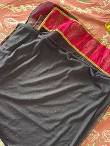 Elegant Navy Blue Net Dupatta with Pink Border