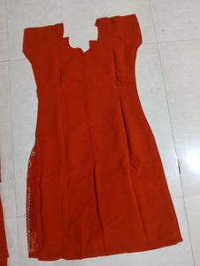 Orange Kurta Set with Silver Embellishments