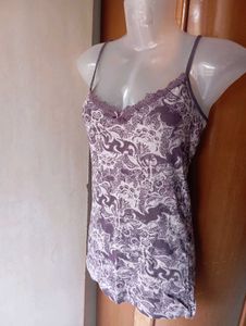 Purple Floral Lace Trim Cami Top