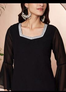 Y2K Viral Black Kurta Set with Bell Sleeve