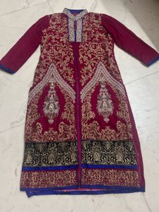 Maroon Velvet Gold Embroidered Ethnic Kurti