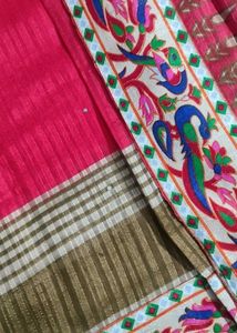Free 3 Blouse Pieces Premium Self Woven Red Saree