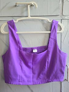 Vibrant Purple Square Neck Crop Top &amp; Wide Leg Pan
