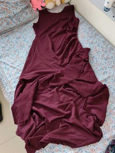 ✨ Burgundy Ruffle Maxi Dress"Belt Freebie"