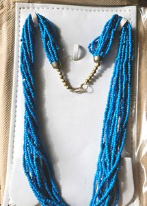 Turquoise Blue Beaded Long Necklace