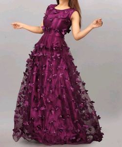 Elegant Purple Floral Applique Gown