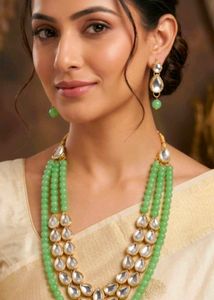 Stunning Mint Green Kundan Jewellery Set