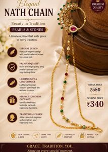 Traditional Peacock Nath Chain with Pearls & Stone