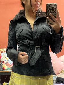 Women's Fur Collar Belted Jacket