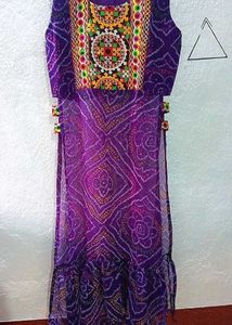 Bandhani Print Purple Straight Kurti