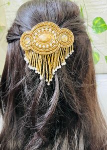 Brown Beaded hair Clip