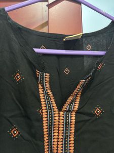 Black Kurta with Orange Embroidery