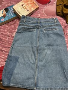 Vintage Two-Tone Denim Midi Skirt