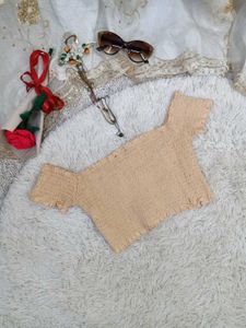 Smocked Off-Shoulder Crop Top