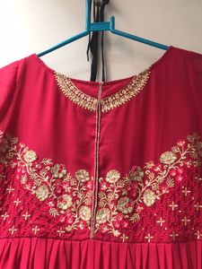 Rani Color Anarkali Kurti With Pant And Dupatta