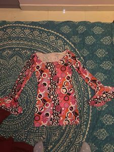 Groovy 60s Retro Print Bell Sleeve Dress
